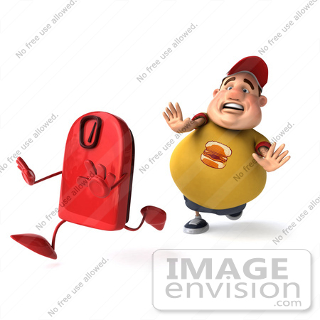 #47097 Royalty-Free (RF) Illustration Of A 3d Fat Burger Boy Mascot Chasing A Red Scale by Julos