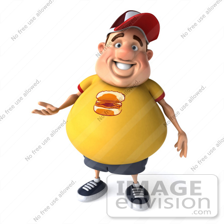 #47102 Royalty-Free (RF) Illustration Of A 3d Fat Burger Boy Mascot Gesturing With One Hand by Julos