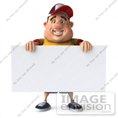 #47105 Royalty-Free (RF) Illustration Of A 3d Fat Burger Boy Mascot Standing With A Blank Sign by Julos