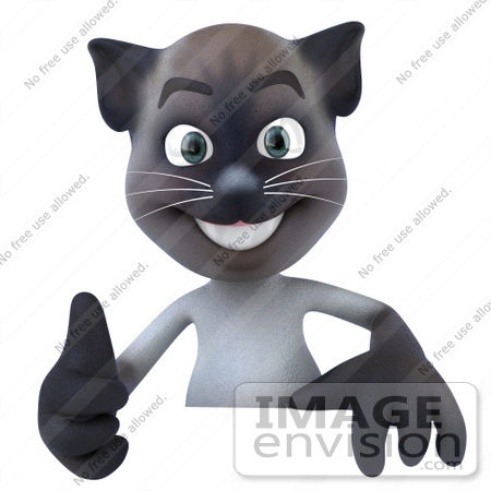 #47445 Royalty-Free (RF) Illustration Of A 3d Siamese Cat Mascot Giving The Thumbs Up And Standing Behind A Blank Sign by Julos