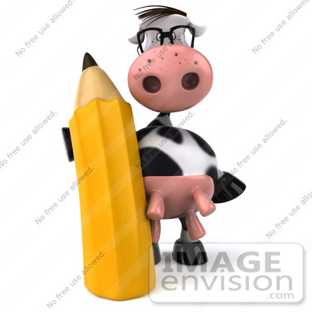 #47448 Royalty-Free (RF) Illustration Of A 3d Dairy Cow Mascot Standnig With A Pencil by Julos