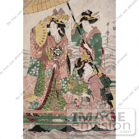 #47452 Royalty-Free Stock Illustration Of Two Servants Fanning And Holding A Parasol Over A Princess On A Boat by JVPD