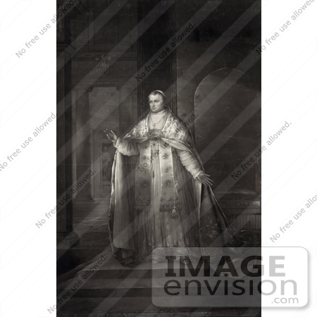 #47454 Royalty-Free Stock Illustration Of A Sepia Engraved Portrait Of Pope Blessed Pius Ix Standing And Posing by JVPD