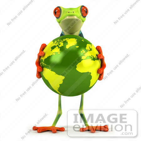 #47456 Royalty-Free (RF) Illustration Of A 3d Tree Frog Holding The Earth - Pose 1 by Julos