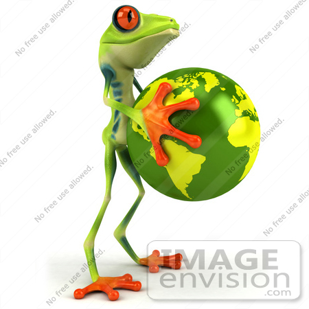 #47461 Royalty-Free (RF) Illustration Of A 3d Tree Frog Holding The Earth - Pose 2 by Julos