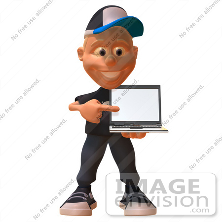 #47727 Royalty-Free (RF) Illustration Of A 3d White Boy Holding A Laptop - Version 2 by Julos