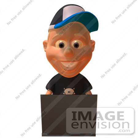 #47729 Royalty-Free (RF) Illustration Of A 3d White Boy Using A Laptop - Version 1 by Julos