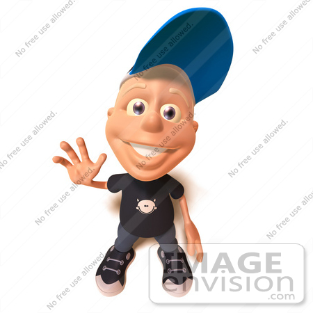 #47730 Royalty-Free (RF) Illustration Of A 3d White Boy Waving- Version 1 by Julos