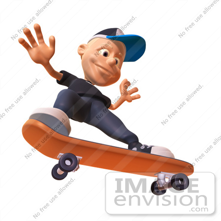 #47732 Royalty-Free (RF) Illustration Of A 3d White Boy Skateboarding - Version 4 by Julos