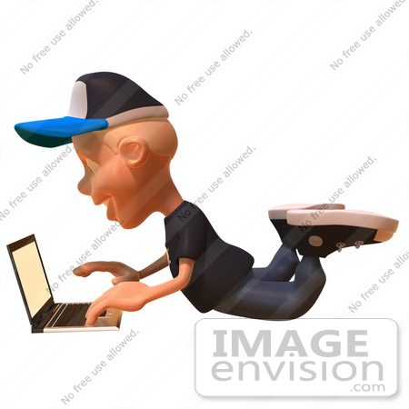 #47733 Royalty-Free (RF) Illustration Of A 3d White Boy Using A Laptop - Version 3 by Julos