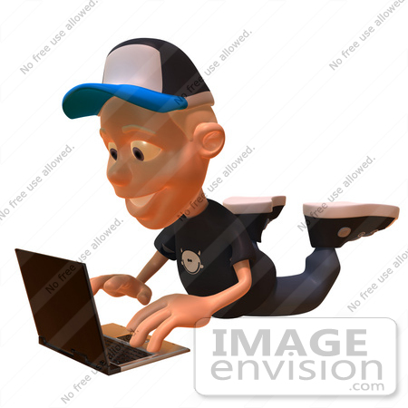 #47736 Royalty-Free (RF) Illustration Of A 3d White Boy Using A Laptop - Version 2 by Julos