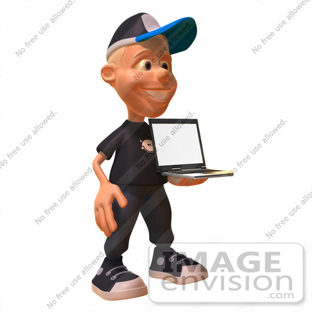 #47746 Royalty-Free (RF) Illustration Of A 3d White Boy Holding A Laptop - Version 1 by Julos