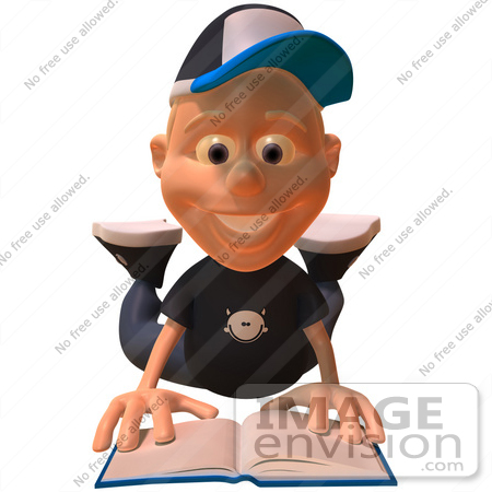 #47748 Royalty-Free (RF) Illustration Of A 3d White Boy Reading On His Belly by Julos