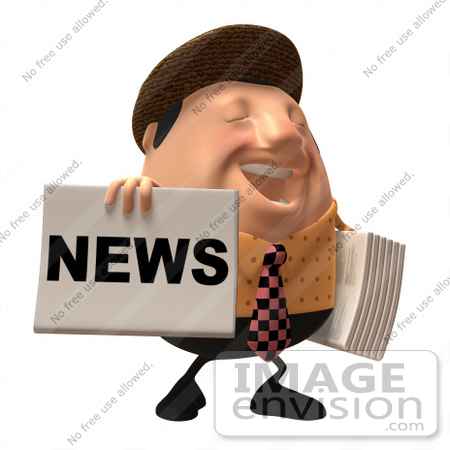 #47757 Royalty-Free (RF) Illustration Of A 3d Newsman Mascot Holding Up A Paper - Version 3 by Julos