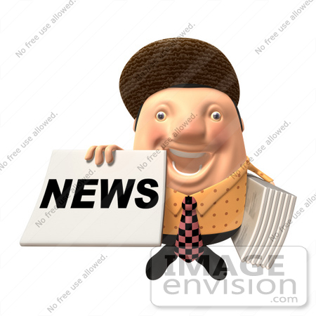 #47759 Royalty-Free (RF) Illustration Of A 3d Newsman Mascot Holding Up A Paper - Version 1 by Julos