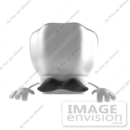 #47780 Royalty-Free (RF) Illustration Of A 3d Chef Hat Mascot With A Mustache, Standing Behind A Blank Sign by Julos