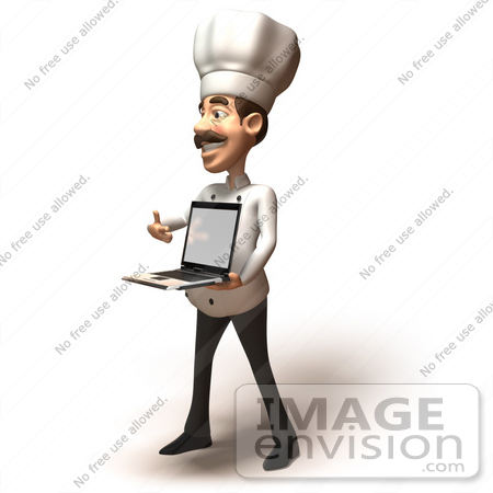 #47800 Royalty-Free (RF) Illustration Of A 3d Gourmet Chef Mascot Holding A Laptop - Version 4 by Julos