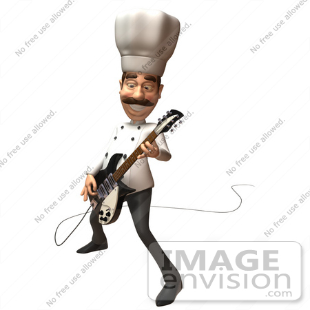 #47804 Royalty-Free (RF) Illustration Of A 3d Gourmet Chef Mascot Playing An Electric Guitar - Version 2 by Julos