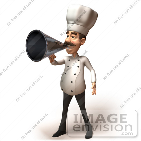#47806 Royalty-Free (RF) Illustration Of A 3d Gourmet Chef Mascot Using A Megaphone - Version 5 by Julos