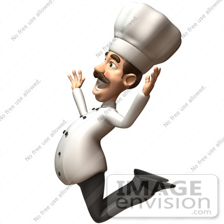 #47808 Royalty-Free (RF) Illustration Of A 3d Gourmet Chef Mascot Jumping - Version 2 by Julos