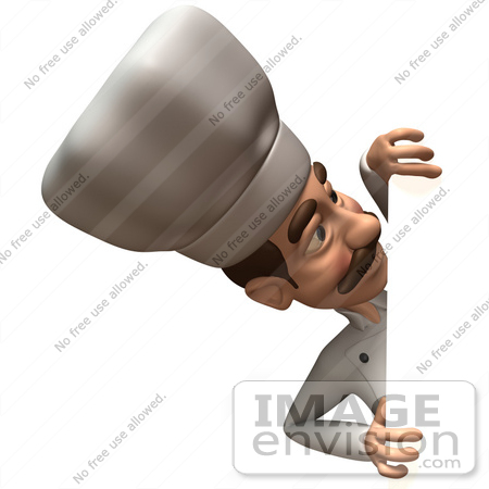 #47809 Royalty-Free (RF) Illustration Of A 3d Gourmet Chef Mascot Looking Around A Blank Sign - Version 2 by Julos