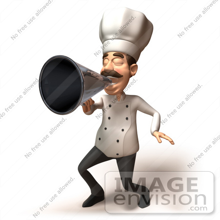 #47811 Royalty-Free (RF) Illustration Of A 3d Gourmet Chef Mascot Using A Megaphone - Version 3 by Julos