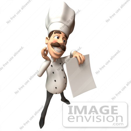 #47814 Royalty-Free (RF) Illustration Of A 3d Gourmet Chef Mascot Holding A Blank Contract - Version 5 by Julos