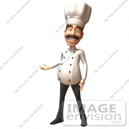 #47816 Royalty-Free (RF) Illustration Of A 3d Gourmet Chef Mascot Smiling And Presenting With One Hand by Julos
