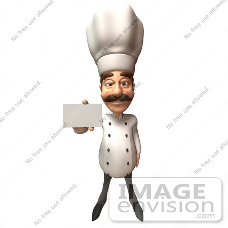 #47842 Royalty-Free (RF) Illustration Of A 3d Gourmet Chef Mascot Holding A Blank Business Card - Version 3 by Julos
