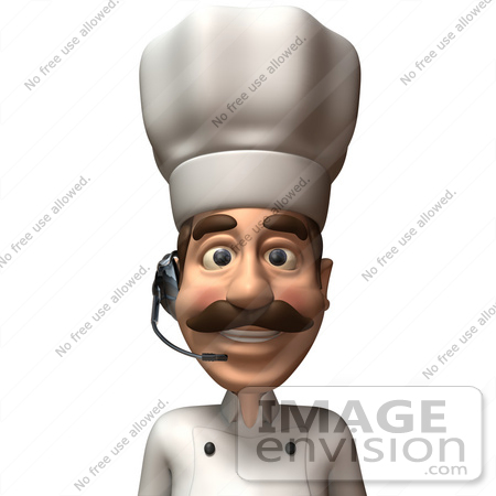 #47848 Royalty-Free (RF) Illustration Of A 3d Gourmet Chef Mascot Wearing A Headset - Version 1 by Julos