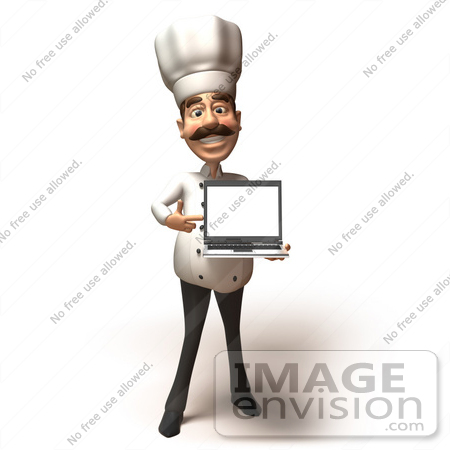 #47850 Royalty-Free (RF) Illustration Of A 3d Gourmet Chef Mascot Holding A Laptop - Version 1 by Julos