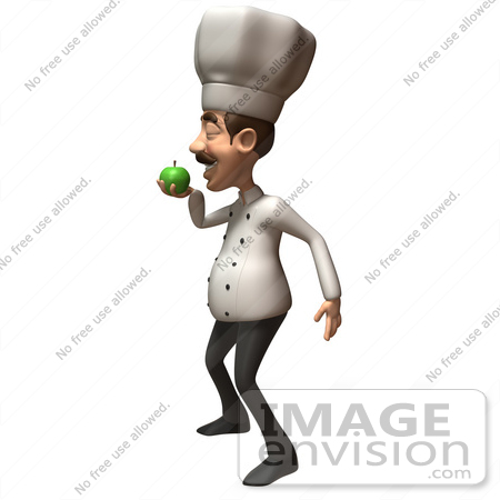 #47851 Royalty-Free (RF) Illustration Of A 3d Gourmet Chef Mascot Eating A Green Apple - Version 2 by Julos