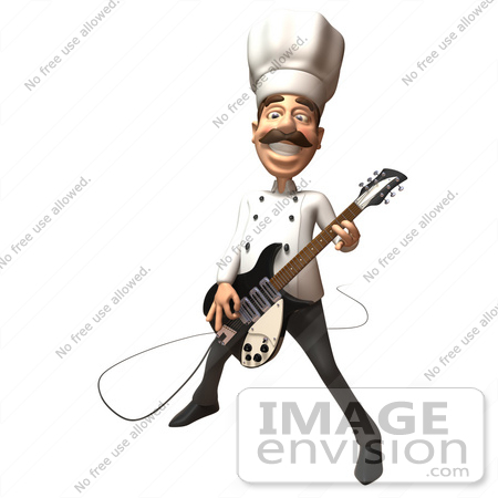 #47856 Royalty-Free (RF) Illustration Of A 3d Gourmet Chef Mascot Playing An Electric Guitar - Version 1 by Julos