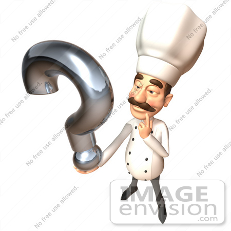 #47868 Royalty-Free (RF) Illustration Of A 3d Gourmet Chef Mascot Holding A Question Mark - Version 4 by Julos
