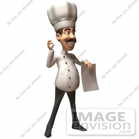 #47871 Royalty-Free (RF) Illustration Of A 3d Gourmet Chef Mascot Holding A Blank Contract - Version 2 by Julos