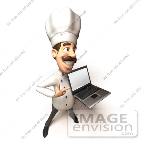 #47872 Royalty-Free (RF) Illustration Of A 3d Gourmet Chef Mascot Holding A Laptop - Version 2 by Julos