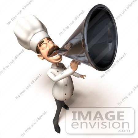 #47873 Royalty-Free (RF) Illustration Of A 3d Gourmet Chef Mascot Using A Megaphone - Version 1 by Julos