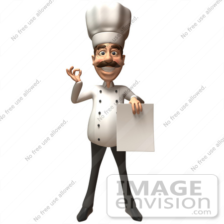 #47874 Royalty-Free (RF) Illustration Of A 3d Gourmet Chef Mascot Holding A Blank Contract - Version 1 by Julos
