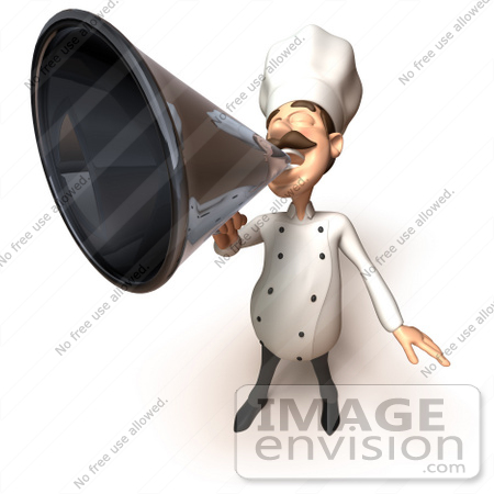 #47876 Royalty-Free (RF) Illustration Of A 3d Gourmet Chef Mascot Using A Megaphone - Version 2 by Julos