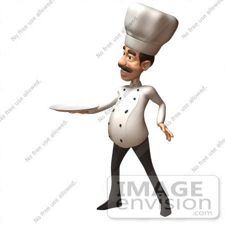 #47878 Royalty-Free (RF) Illustration Of A 3d Gourmet Chef Mascot Holding A Plate - Version 2 by Julos