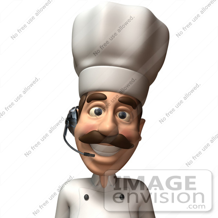 #47883 Royalty-Free (RF) Illustration Of A 3d Gourmet Chef Mascot Wearing A Headset - Version 2 by Julos