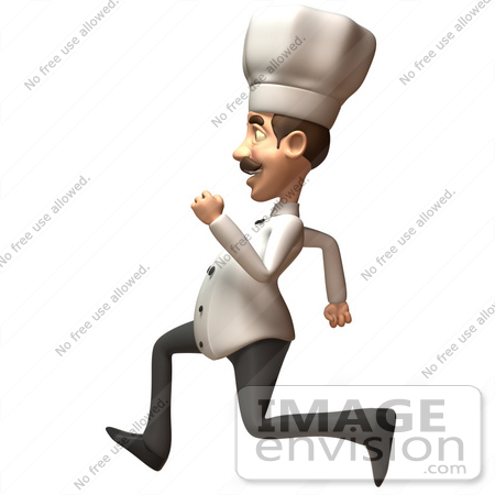 #47885 Royalty-Free (RF) Illustration Of A 3d Gourmet Chef Mascot Running - Version 1 by Julos