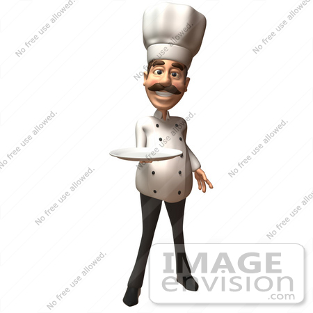#47888 Royalty-Free (RF) Illustration Of A 3d Gourmet Chef Mascot Holding A Plate - Version 1 by Julos