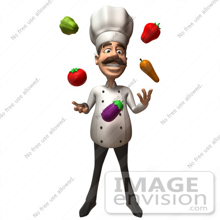#47892 Royalty-Free (RF) Illustration Of A 3d Gourmet Chef Mascot Juggling Veggies - Version 1 by Julos