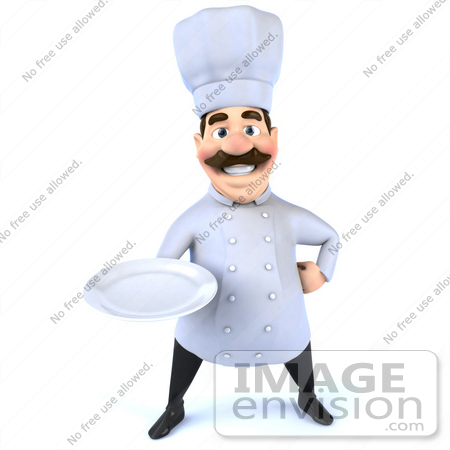 #47923 Royalty-Free (RF) Illustration Of A 3d Head Chef Mascot Holding A Plate - Version 1 by Julos