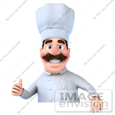 #47924 Royalty-Free (RF) Illustration Of A 3d Head Chef Mascot Giving The Thumbs Up And Standing Behind A Blank Sign by Julos