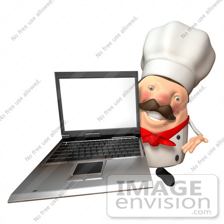 #47926 Royalty-Free (RF) Illustration Of A 3d Chubby Executive Chef Mascot Holding A Laptop With A Blank Screen - Version 6 by Julos