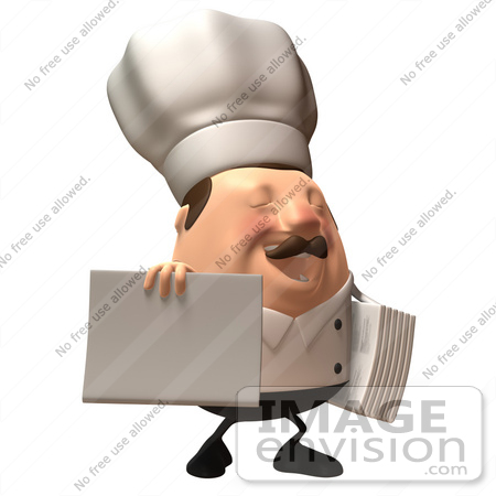 #47927 Royalty-Free (RF) Illustration Of A 3d Chubby Executive Chef Mascot Holding A Blank Menu Or Sign - Version 3 by Julos