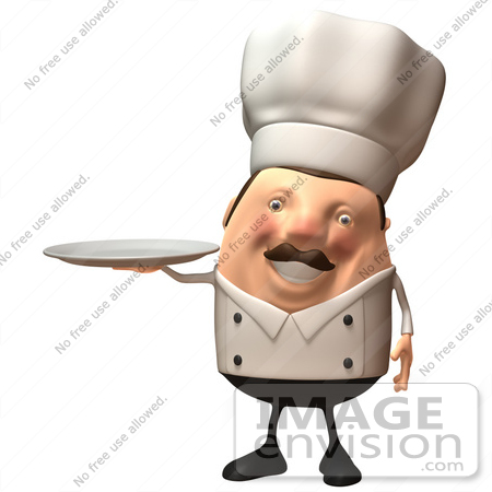 #47929 Royalty-Free (RF) Illustration Of A 3d Chubby Executive Chef Mascot Carrying A Plate - Version 3 by Julos