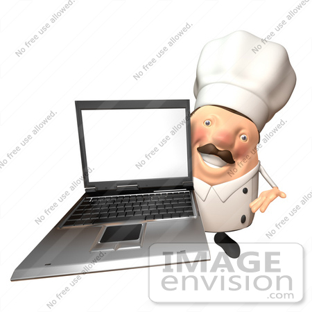 #47932 Royalty-Free (RF) Illustration Of A 3d Chubby Executive Chef Mascot Holding A Laptop With A Blank Screen - Version 1 by Julos